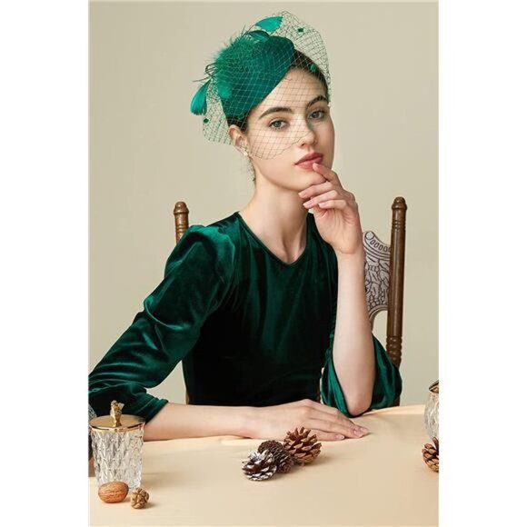Women\'s Hat Veil Feather Fascinators Hair Clip Tea Party Pillbox Derby Hat main image 4